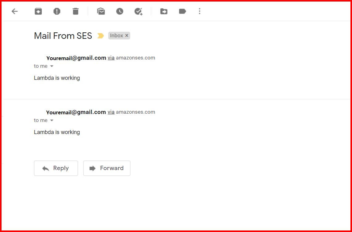 Picture showing the email triggered using the step function